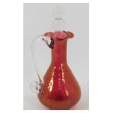 * Vintage 1950ï¿½s Cranberry Crackle Glass Cruet