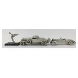 3 Duesenberg Pewter Pieces - Hood Ornament,