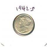 1942-S Mercury Silver Dime