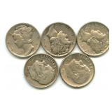 Group of 5 Silver Dimes - 3 Mercury & 2 Roosevelt