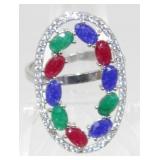 Sterling Silver Multi-Gem CZ Ring - Size 9, 3.44