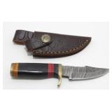 New Damascus Blade Drop Point Knife with Leather