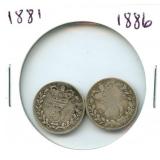 Pair of Great Britain Silver 3 Pence - 1881 &