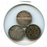 Group of 3 Canadian Silver 5 Cents - 1896, 1904 &