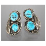 Vintage Navajo Turquoise Clip-On Sterling