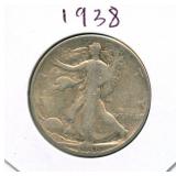 1938 Walking Liberty Silver Half Dollar