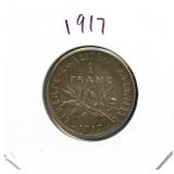 1917 France Silver 1 Franc