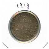 1918 France Silver 2 Francs