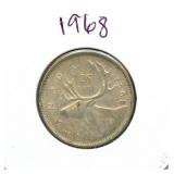 1968 Canadian Silver Quarter - 50% Silver