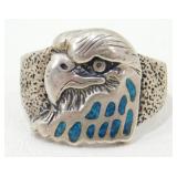 Sterling Silver Turquoise Eagle Ring - 7.13 grams