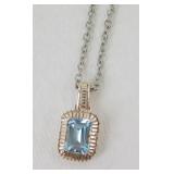Blue Topaz Sterling Silver Pendant & Chain -