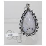Rainbow Moonstone German Silver Pendant Necklace