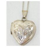 Vintage Sterling Silver Floral Engraved Heart