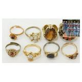 Group of 8 Gold Tone Fashion Rings with Stones