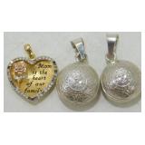 3 Sterling Silver Pendants, 17.5 grams