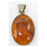 Sterling Silver Amber Style Pendant - 10.38 grams