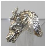 Large Dragon Sterling Silver Ring - Size 5.25,