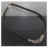 19" Choker 925 Sterling Cuffed on Braided Leather