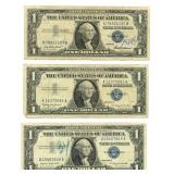 Group of (3) $1 U.S. Silver Certificate Blue