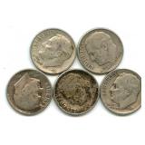 5 Roosevelt Silver Dimes