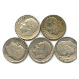 5 Roosevelt Silver Dimes
