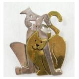 Silver & Gold Tone Far Fetched Dog & Cat Pin -