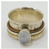 Sterling Silver Copper and Brass Moonstone Ring -