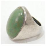 Sterling Silver Green Stone Ring - 17.98 grams