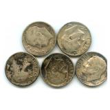 Group of 5 Roosevelt Silver Dimes