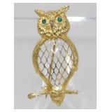 Vintage Gold-Tone Owl Brooch with Lattice Design