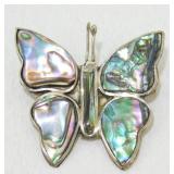 Vintage Abalone Butterfly Brooch - Signed Alpaca
