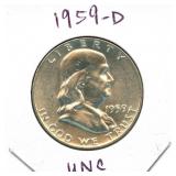 1959-D UNC Franklin Silver Half Dollar
