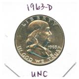 1963-D UNC Franklin Silver Half Dollar