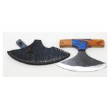 New Carbon Steel Ulu Knife with Leather Sheath
