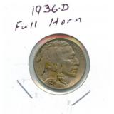 1936-D Buffalo Nickel - Full Horn