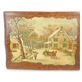 * Vintage Currier & Ives Picture on Wood