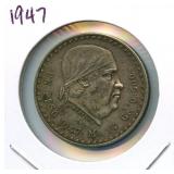 1947 Mexican Silver Un Peso