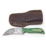 New Damascus Blade Hawkbill Knife with Leather