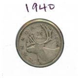 1940 Canadian Silver Quarter