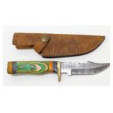 New Damascus Blade Clip Point Knife with Leather