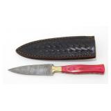 New Damascus Blade Spear Point Knife with Leather