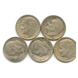 Group of 5 Roosevelt Silver Dimes