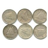Group of 6 Canadian Silver Dimes