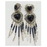 Sterling Black Hearts Earrings