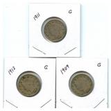 1909, 1911 & 1912 Liberty V Nickels