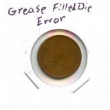 1947-S Lincoln Cent Grease Filled Die Error