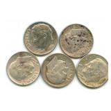 (5) U.S. Roosevelt Silver Dimes