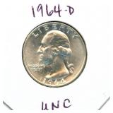 1964-D Washington Uncirculated Silver Quarter