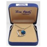 Silver Tone Sea Opal Heart Shaped Pendant and