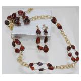 Vintage Cheery Amber Handcrafted Necklace Earring